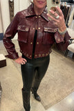 Circles Pleather Jacket- Burgundy