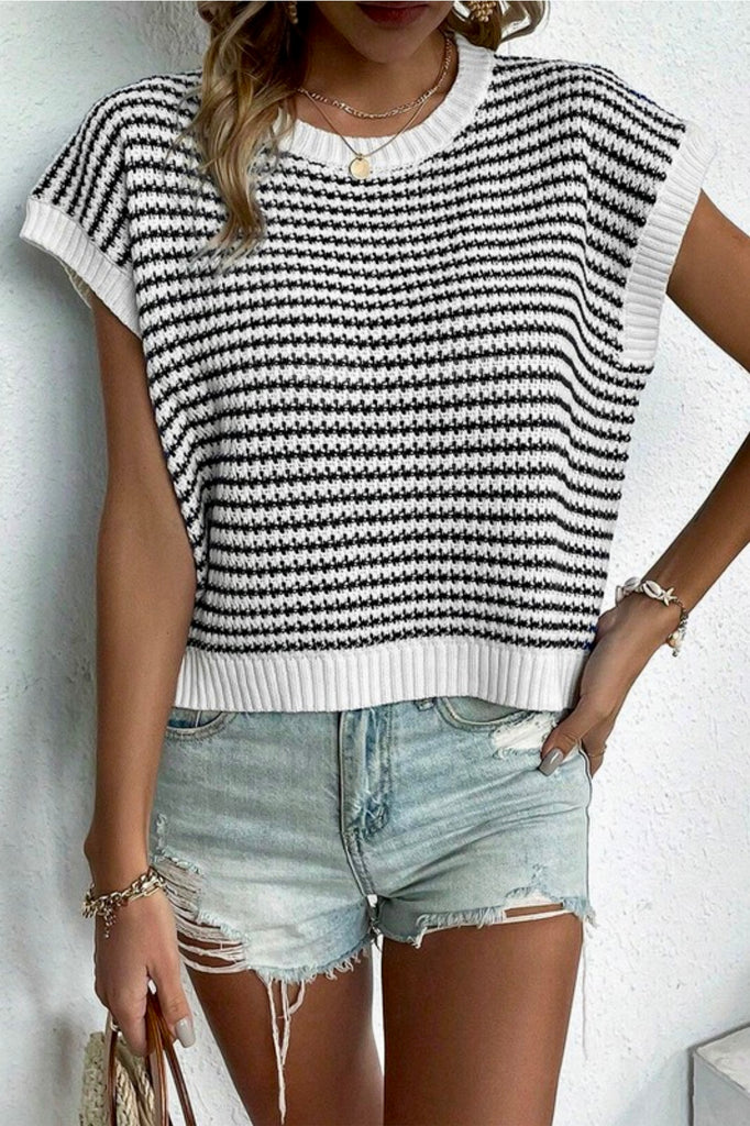 Alix Stripe Knit Top Black