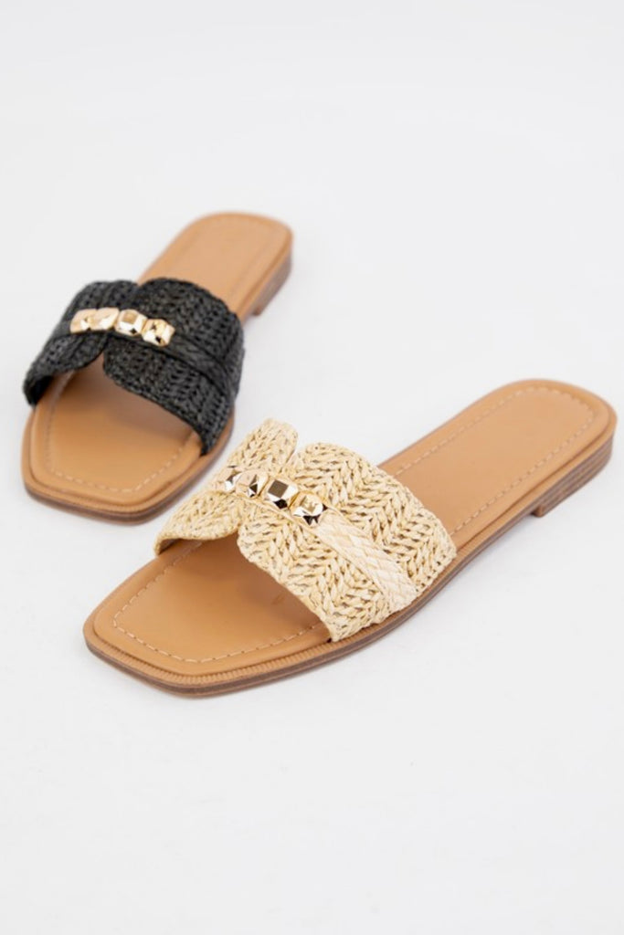 Braylo Raffia Slide- Black