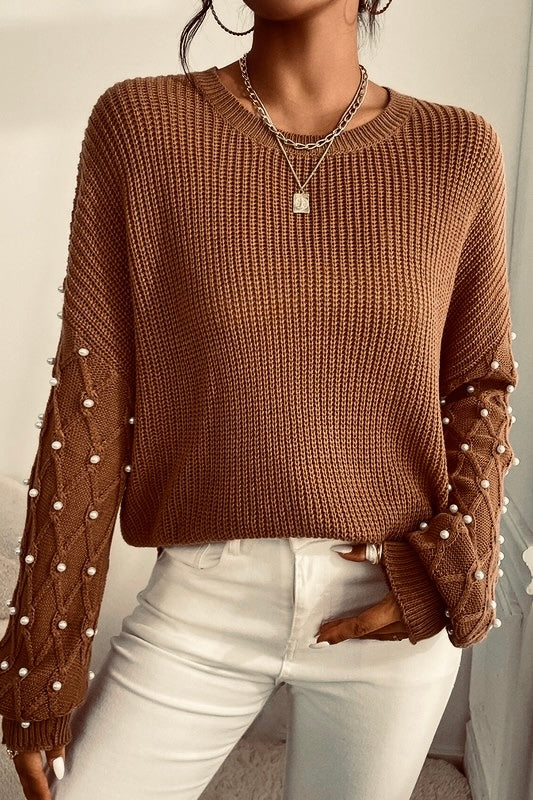 Pearl Me Sweater- Brown