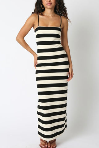 Dallas Stripe Knit Dress- Black/Ivory