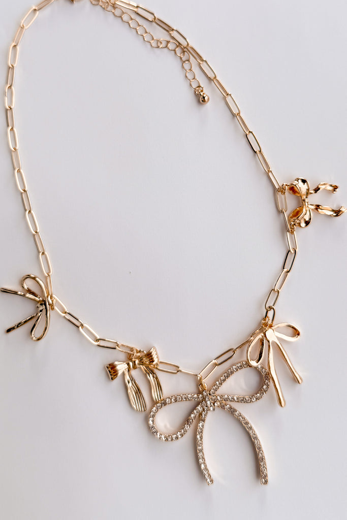 Bow Charm Necklace- Gold